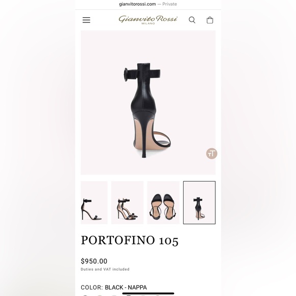 Gianvito Rossi Heel- black leather 105 sandal with dust bag size 37 retail $950